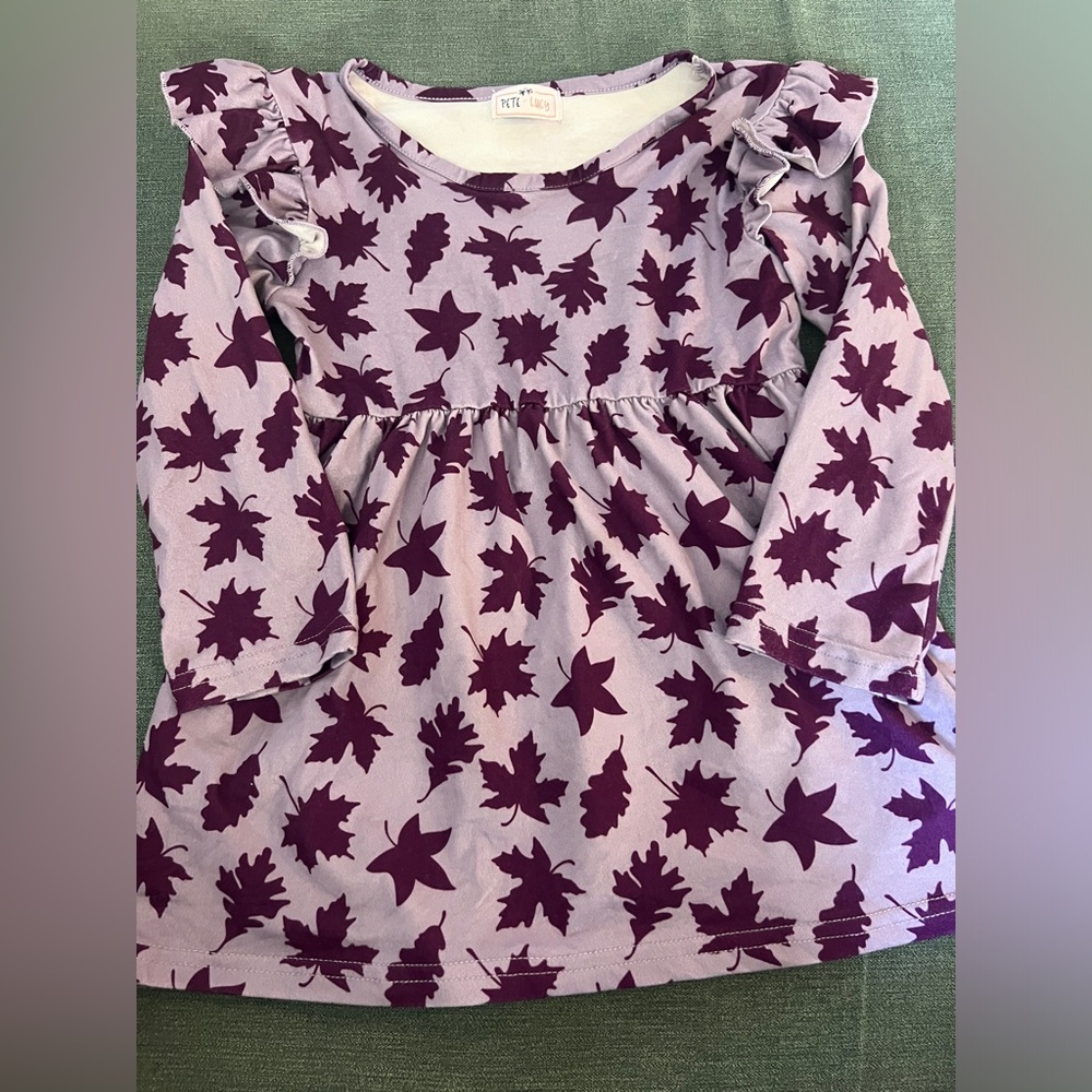 Purple Leaf Pattern Kids Casual Dress